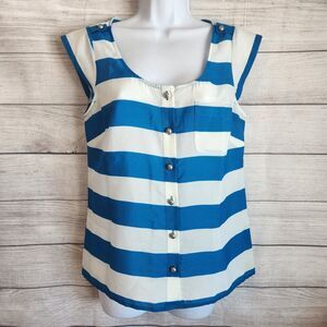 J Crew Striped Blouse XS Blue White Coastal Chic Nautical Button Top
